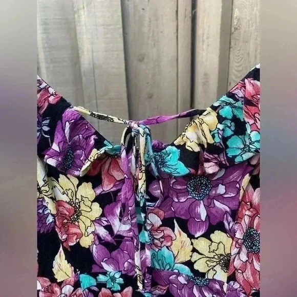 Lulus Dynah women's S Black Floral Print Sleeveless Maxi Dress strap ruffle - Picture 8 of 9